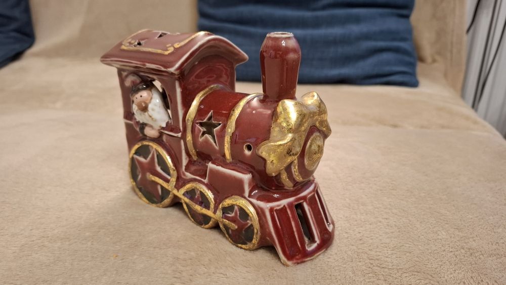 Decoratiune craciun locomotiva cu lumanare