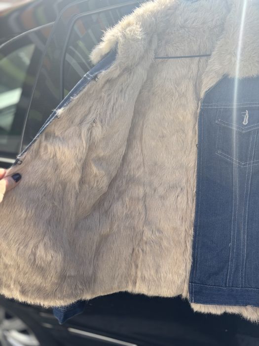 Geaca denim cu blana naturala