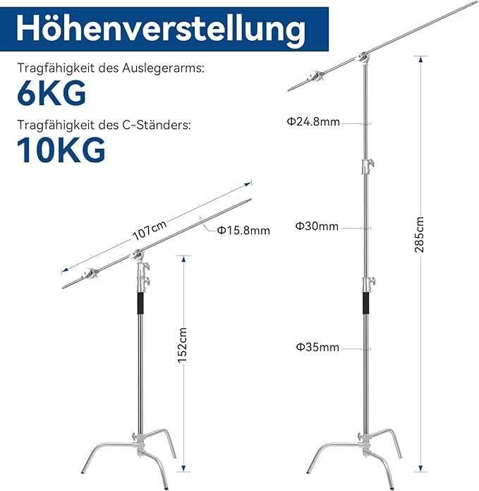 Suport C din oțel inoxidabil cu braț de , suport reglabil C de 285cm