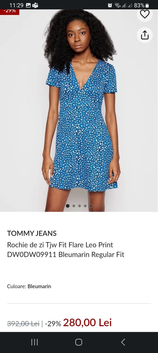 rochie de zi noua Tommy Hilfinger marime M bleumarin regular fit