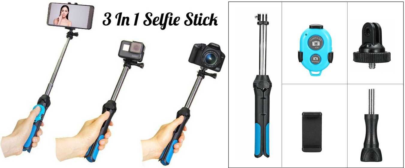 Selfie Stick 3 in 1 telecomanda bluetooth Go Pro iPhone X, Samsung Nou