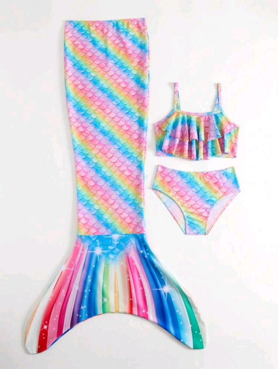 Costum nou de baie cu coada de sirena din 3 piese pentru copii 4-5 ani