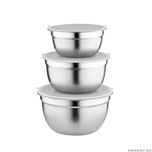 Set 3 boluri pentru bucatarie cu capac din inox, 14/16/18 cm, 6 piese,