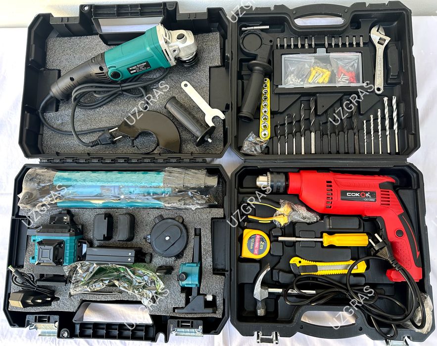 3в1 комплект вместе лазерный уровень + перфодрель + болгарка оригинал