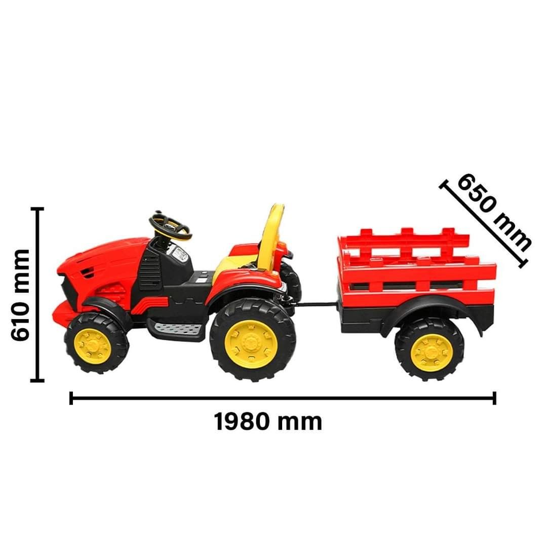 Tractor electric cu remorca telecomanda si baterie pentru copii