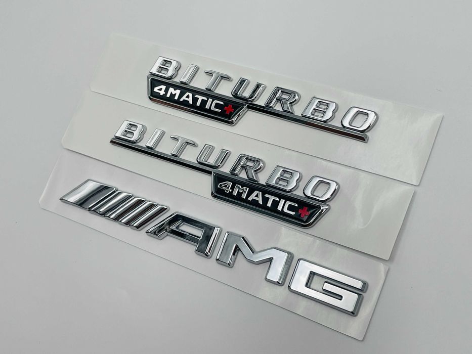 Set Embleme Compatibile Mercedes biturbo 4matic+ AMG crom