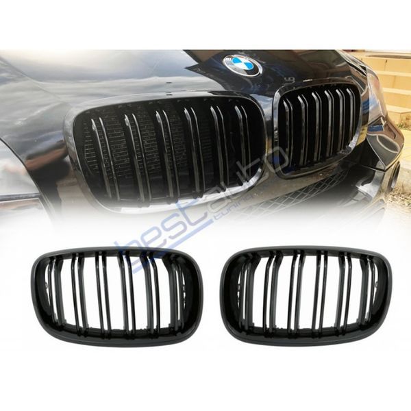 Черен Гланц Двойни Бъбреци за BMW X5 E70 X6 E71 / БМВ Х5 Е70 Х6 Е71