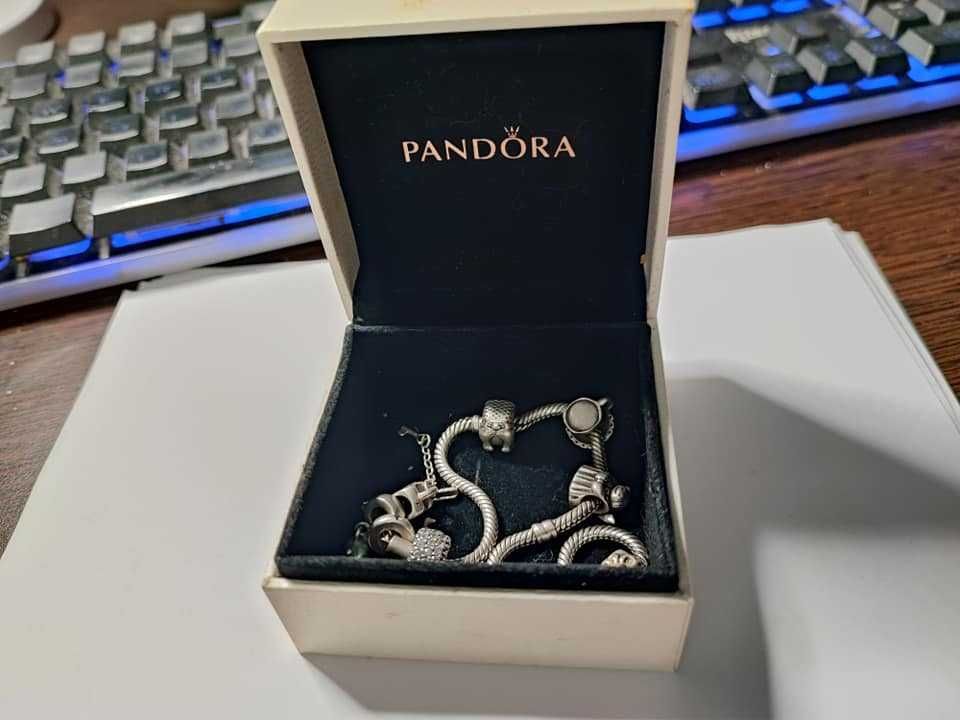 Bratara argint vintage Pandora cu 8 charmuri