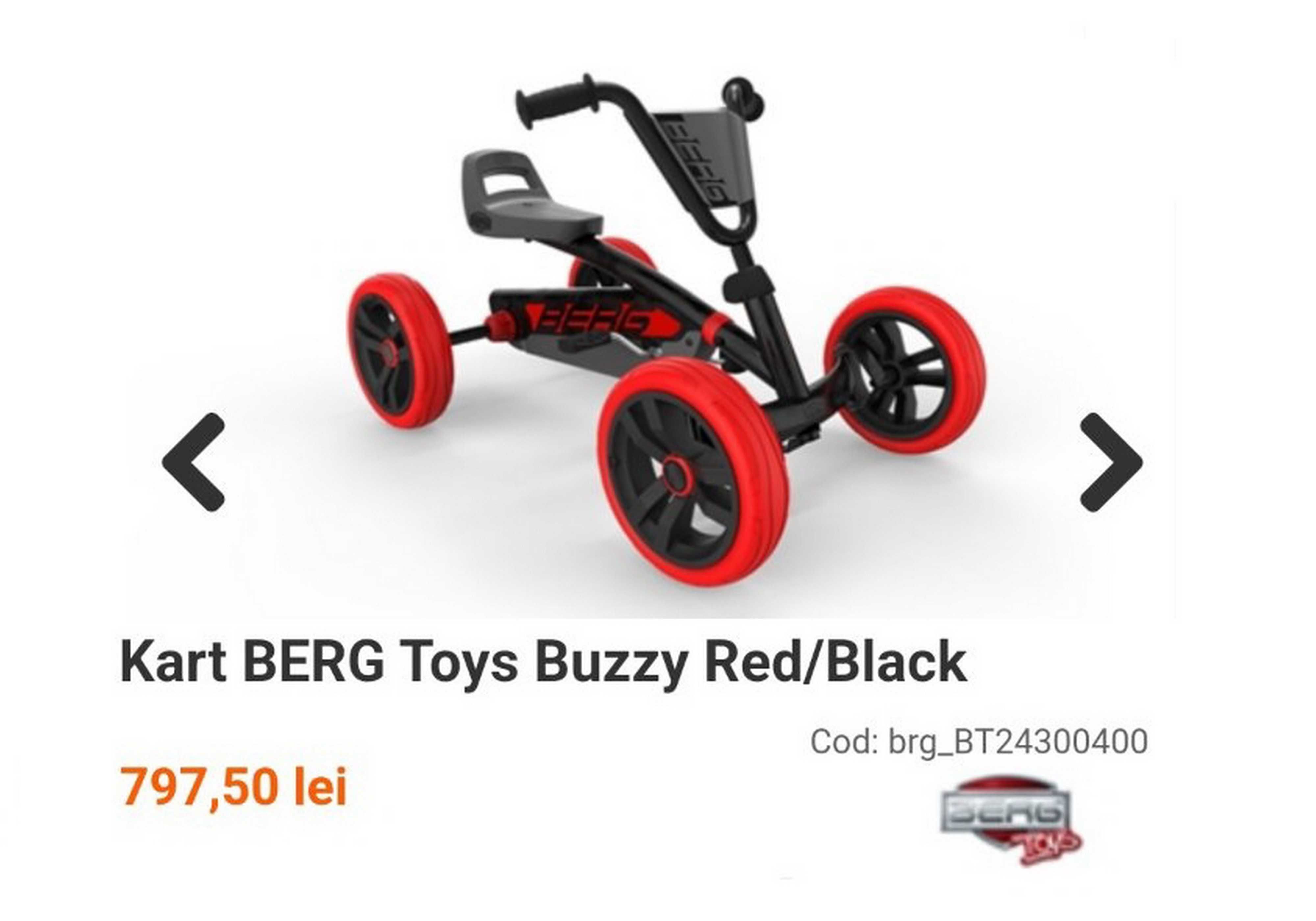 Cart (Kart) cu pedale pentru Berg Buzzy Red/Black – roșu/negru, NOU