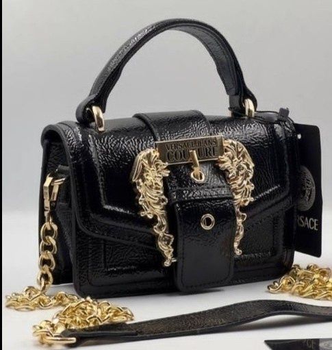 Geanta Versace, super model, logo metalic auriu, saculet, etichetă