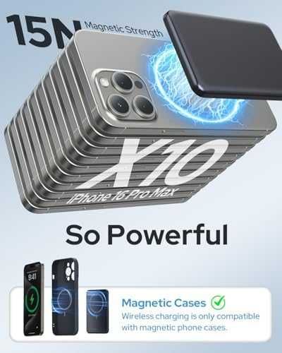Нов Магнитен Power Bank 5000mAh iPhone 17/16/15/14 серии, тънък модел