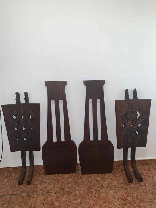 Set scaune lemn masiv cu tenta africana decor terasa/filigorie/curte