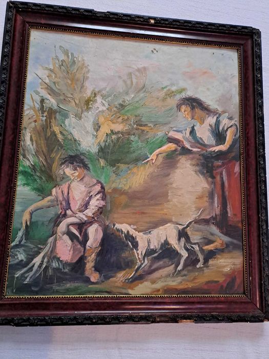 tablou pictura veche pe lemn 46/52 cm