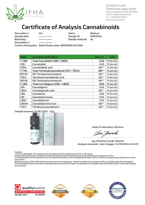 Extract ulei de cânepă CBD 5% - Premium - spectru complet fără THC