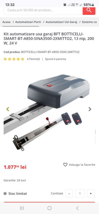 Usa sectionala RTH cu automatizare bft