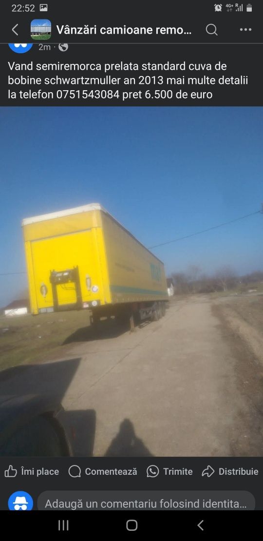 bena de cereale 60m3 semiremorca prelata  cap tractor