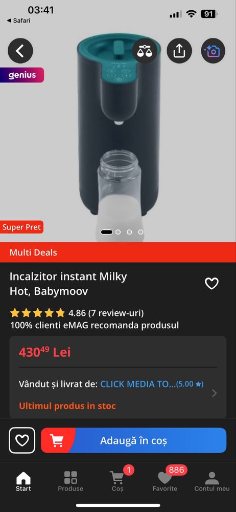 Incalzitor instant lapte / dozator apa Babymoov Milky Hot