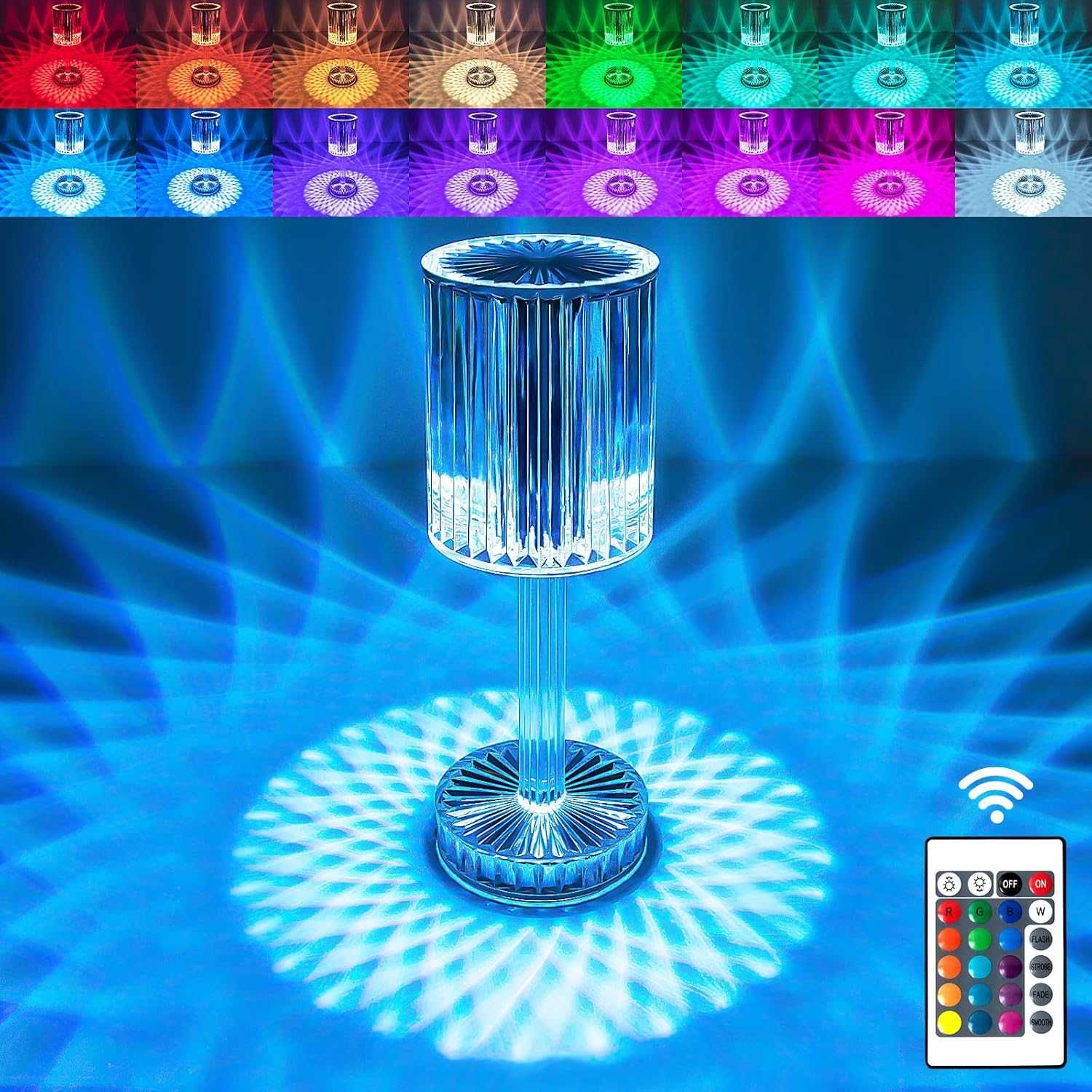 Lampa acrilica tip cristal RGB reincarcabila USB telecomanda 8.5x25cm
