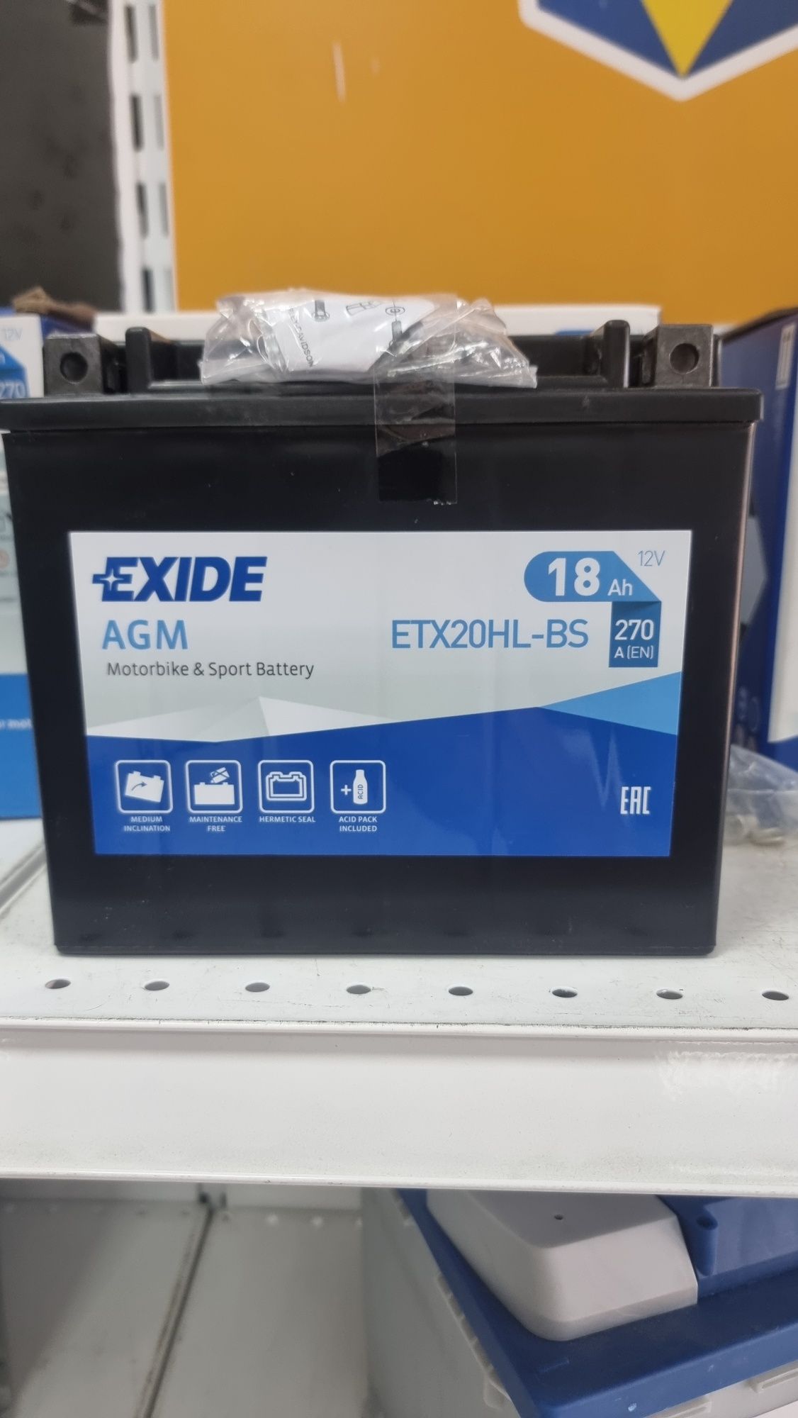 EXIDE 18 Ah  AGM (размеры 88/177/156)