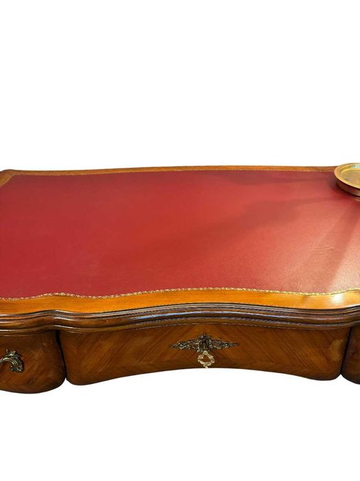 Birou franțuzesc Louis XV din lemn cu piele roșie și extensii laterale