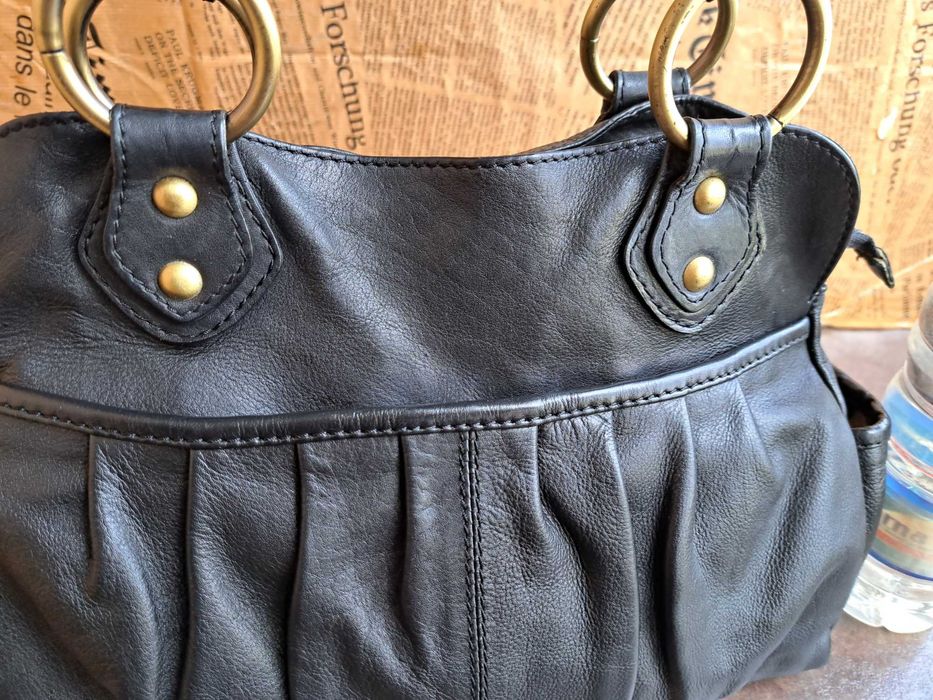 дамска чанта,черна кожена торба 5th Avenue-естествена кожа,