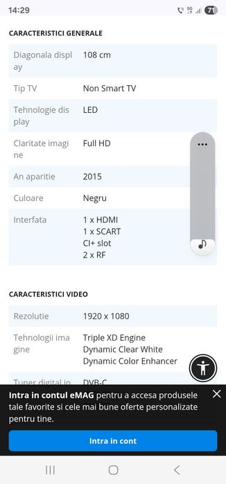 Se vinde TV nonsmart
