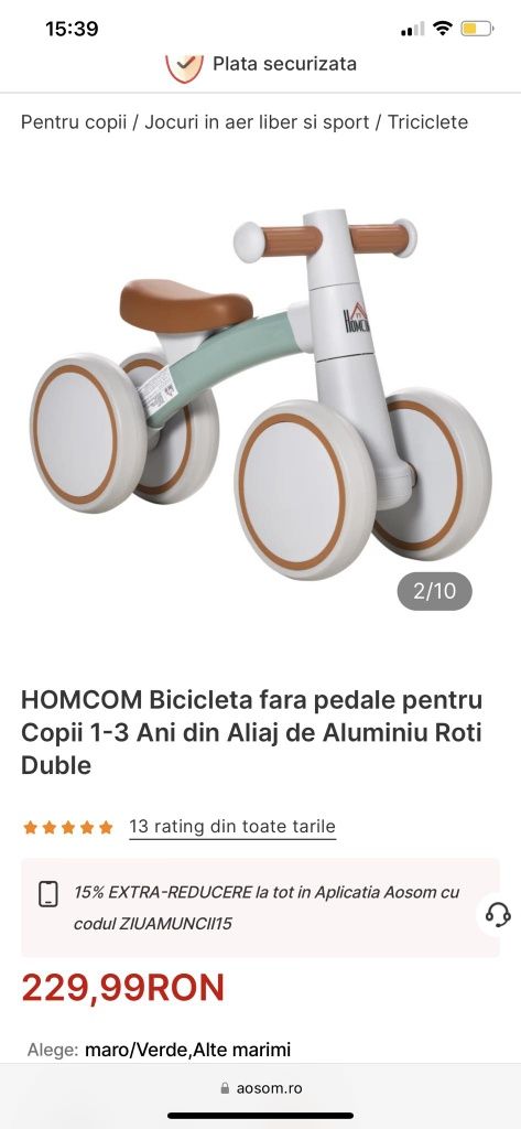 Bicicletă fără pedal 1-3 ani