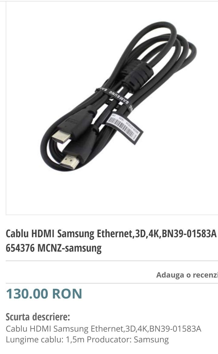 Cablu HDMI Samsung Ethernet,3D,4K,BN39-01583A