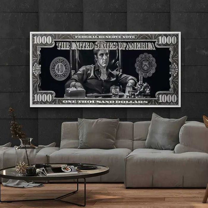 Tablou Canvas Tony Montana Scarface Dollar – 80x40 cm, landscape