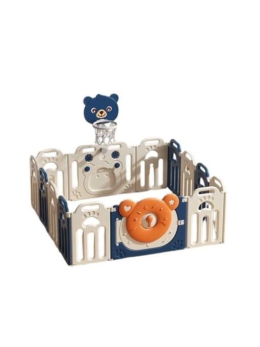 Сгъваема бебешка ограда за игра с баскетболен кош, Синьо мече