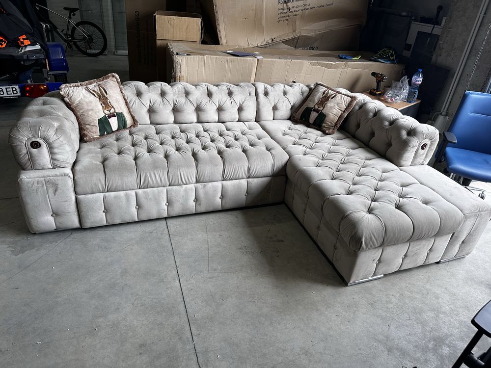 Ъглов диван Chesterfield с функция сън и ракла 290х200