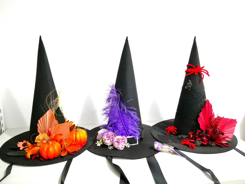 Pălărie portocalie de vrăjitoare  – decor Halloween handmade: