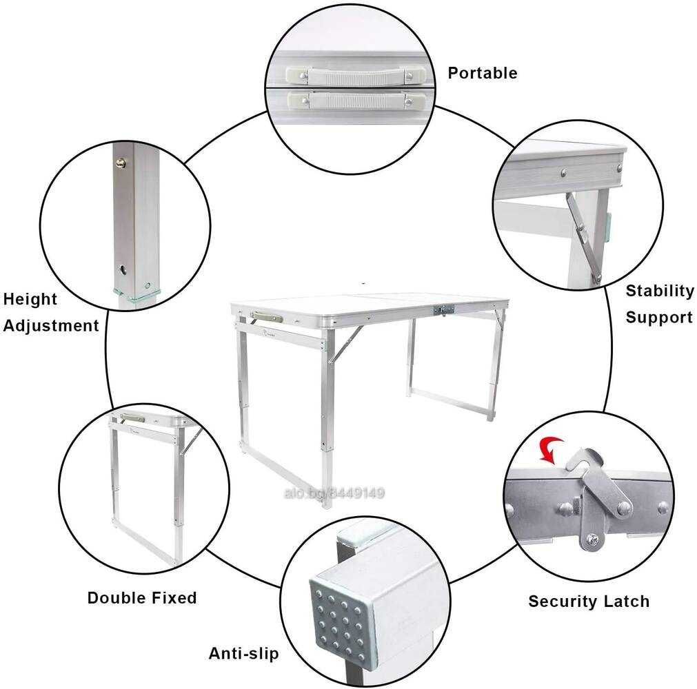 Алуминиева сгъваема маса + 4 стола 120x60х70