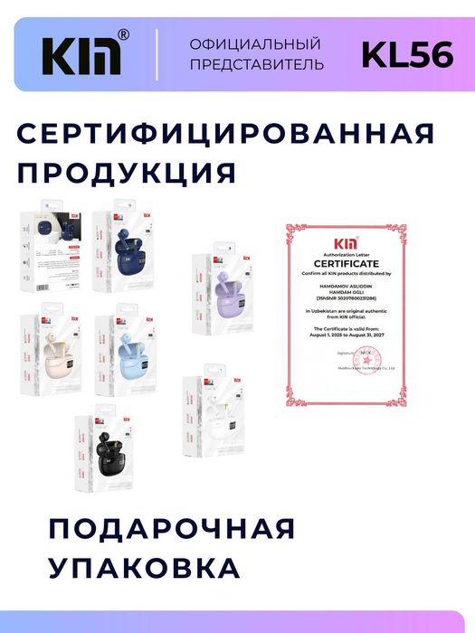 Simsiz quloqchinlar KIN KL56, Bluetooth 5.3, raqamli displey, sensor