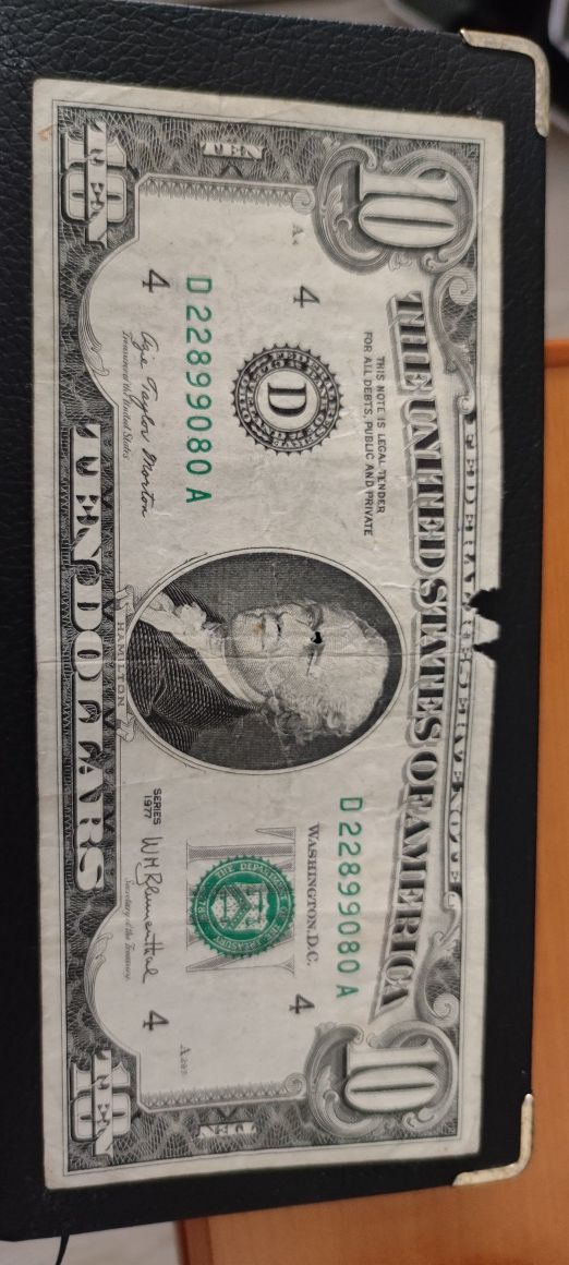 Bancnota 10 Dolari Americani 1977 Vintage