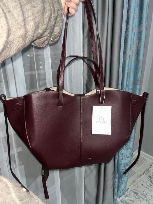 Шикарная сумка Polene из натуральной кожи, бордовый
