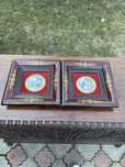 Set 2 tablouri vintage, cu miniaturi pictate pe portelan