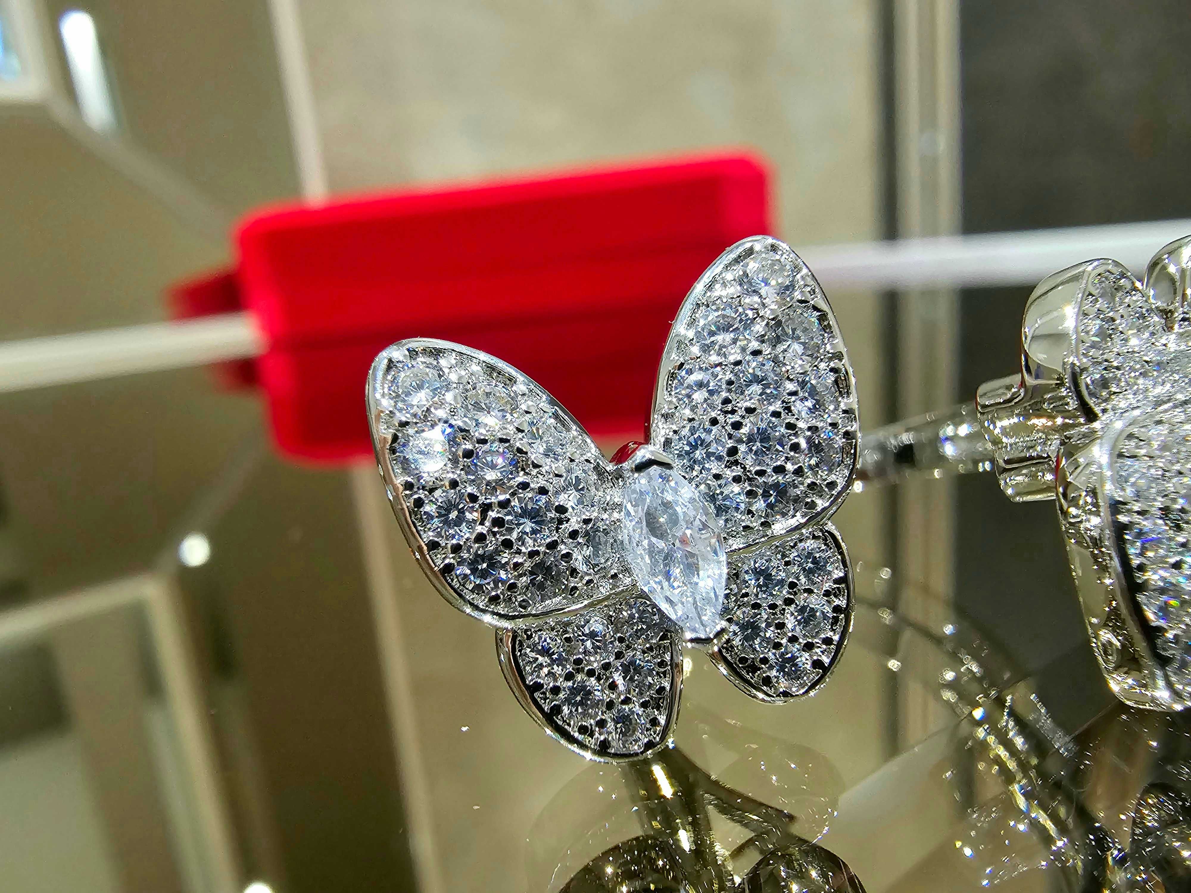 Van Cleef & Arpels VCA Silver Diamond Two Butterfly Дамски Пръстен