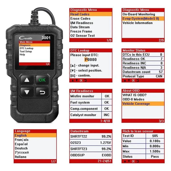PRO Диагностика за автомобил кола car LAUNCH CREADER 3001 OBD