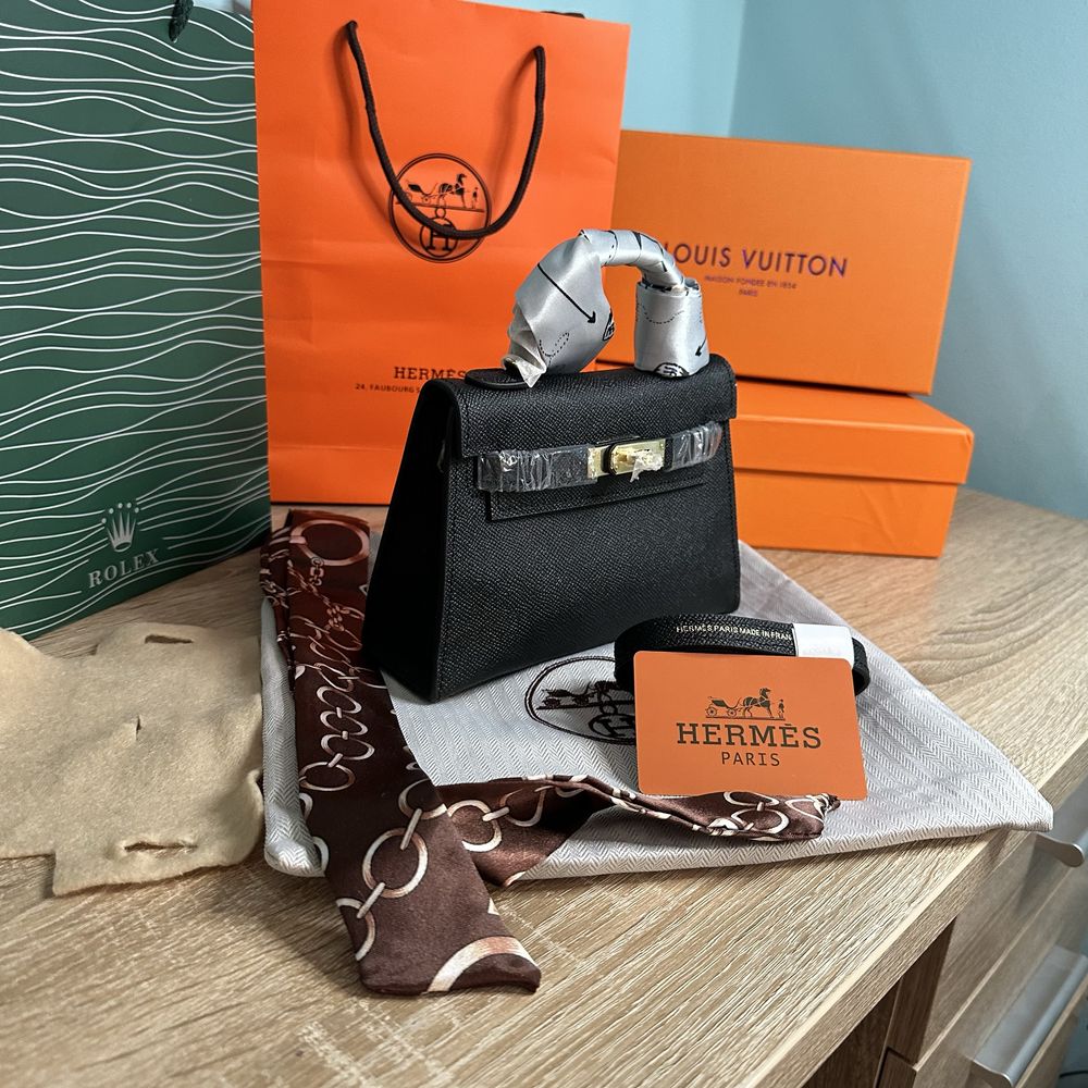 Geanta Hermes Kelly 19cm Black/Piele naturala 100%/Punga/Cutie Hermes