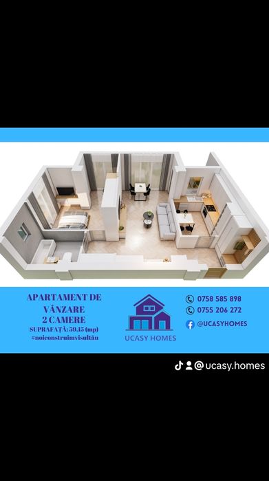 Vând apartament cu două camere în bloc nou