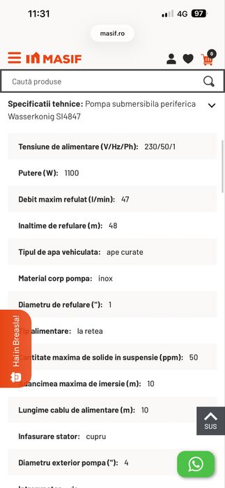 Pompa submersibila periferica Wasserkonig SI4847