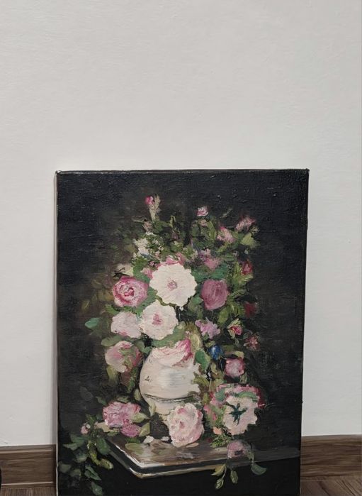 Tablou Vază cu flori, pictură în ulei pe pânză