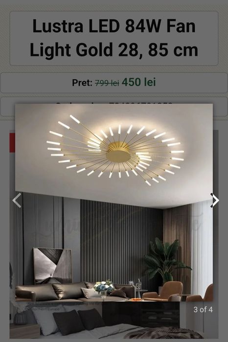 Lustra LED 84W, 85 cm, Gold