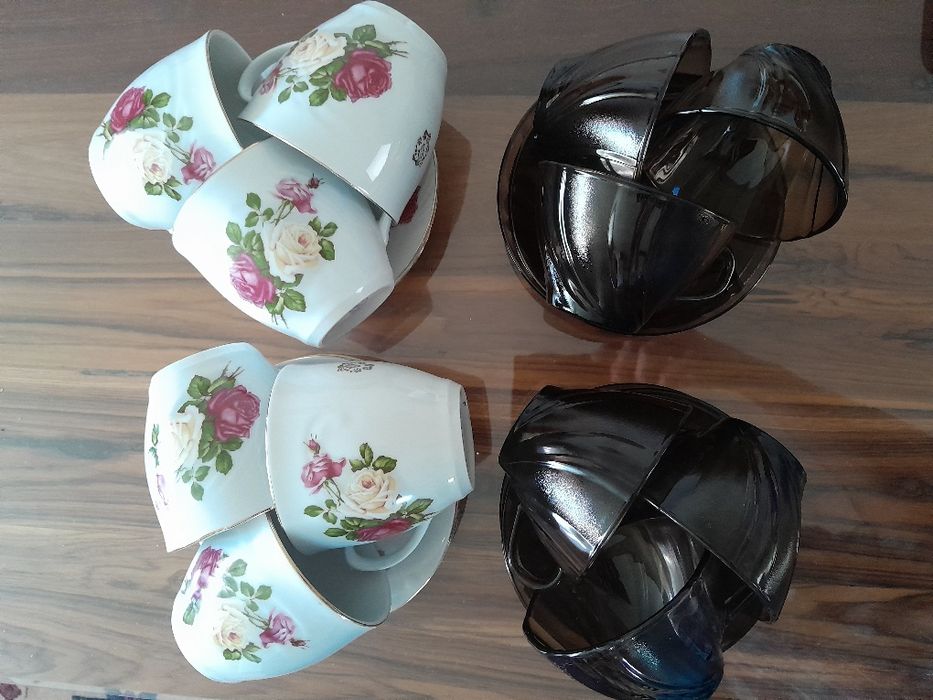 Servicii cafea 6 persoane, vaza si suport lumanare portelan