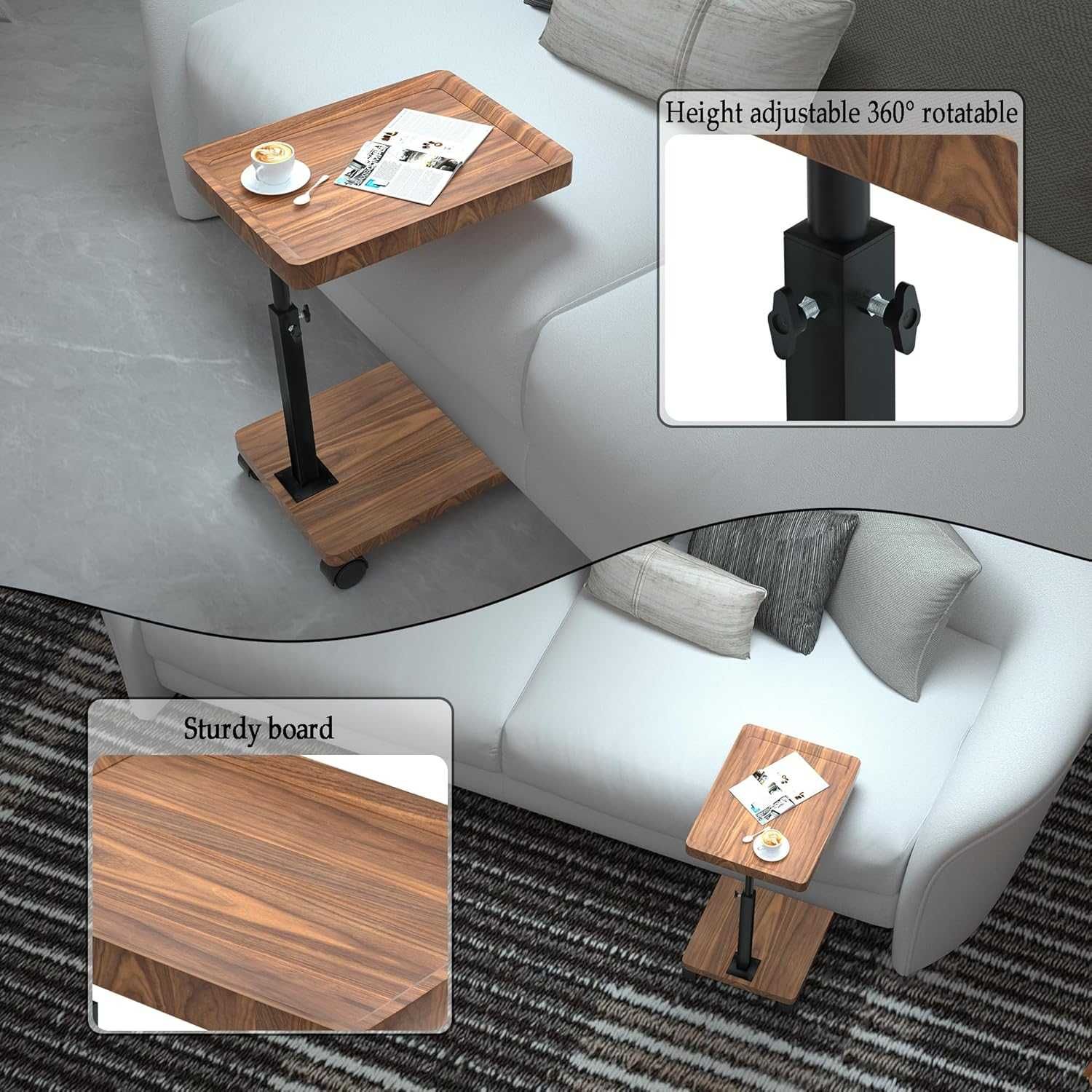 Masuta portabila pentru cafea, 2 blaturi MDF, inaltime ajustabila