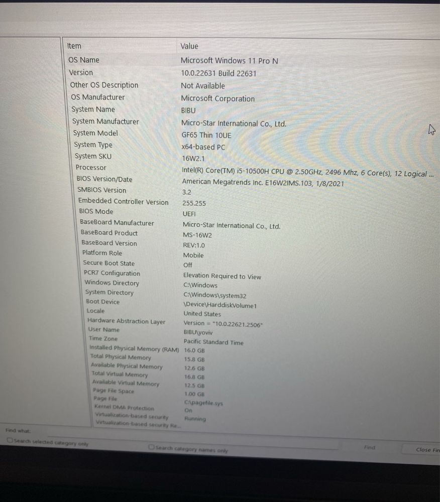 Laptop Gaming MSI GF65 rtx 3060