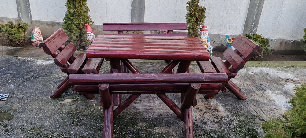 Masa + scaune+bănci rustica lemn masiv