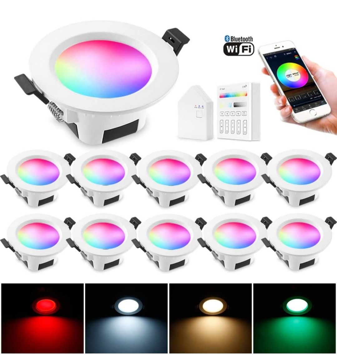 Set de 10 spoturi încastrate inteligente WiFi Bluetooth LED, 9 W 230 V