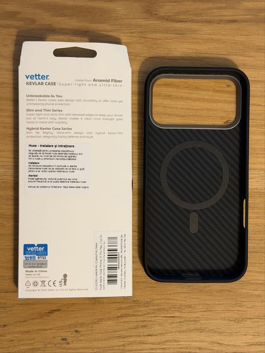 Husă Vetter iPhone 17 Pro Max – Aramid/Kevlar, MagSafe, Black